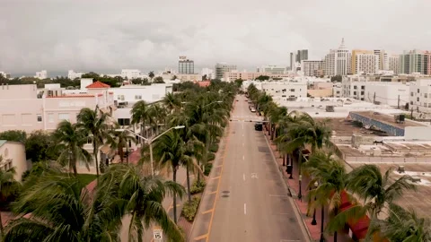 Empty Ocean Drive in Miami Beach During COVID-19 Stay-at-Home Order, Aerial Stock Footage 130951630