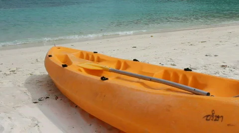 Empty Ocean Kayak on the Beach Stock Footage 664402