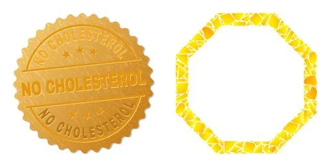 Empty Octagon Icon Collage of Golden Fractions and Metal No Cholesterol Seal Stock Illustration