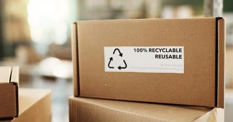 Empty, office and box on desk for shipping, supply chain and distribution f.. Stock Photos