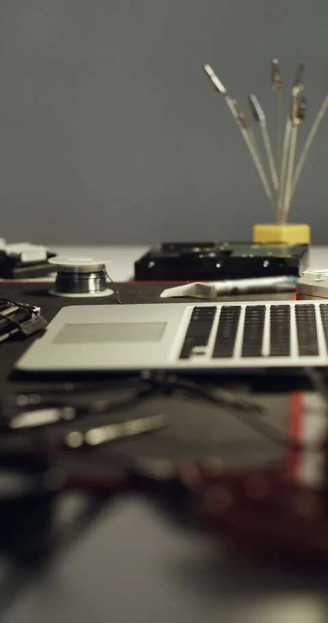 Empty, office and tools for laptop repair, electrical engineering or system Stock Footage 330056117