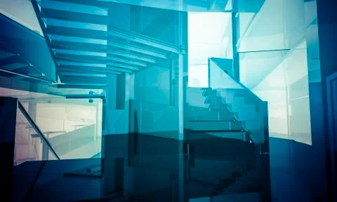 Empty office with columns and large windows, indoor building. business space  Ilustración de archivo