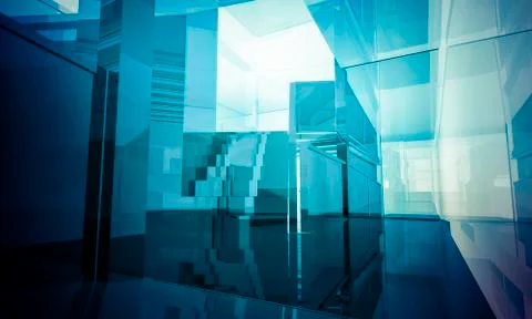 Empty office with columns and large windows, indoor building. business space  Ilustración de archivo