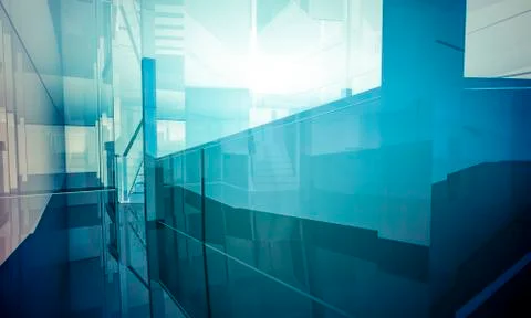Empty office with columns and large windows, indoor building. business space  Ilustración de archivo