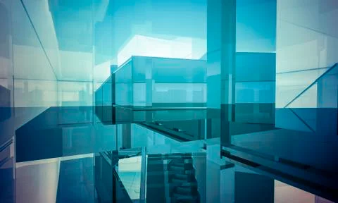 Empty office with columns and large windows, indoor building. business space  Ilustración de archivo