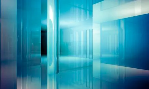 Empty office with columns and large windows, indoor building. business space  Ilustración de archivo