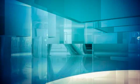 Empty office with columns and large windows, indoor building. business space  Ilustración de archivo