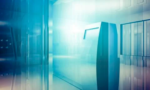 Empty office with columns and large windows, indoor building. business space  Ilustración de archivo