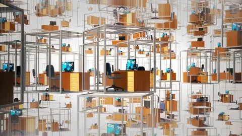 Empty Office Cubicles. Coronavirus Stock Footage 74460299