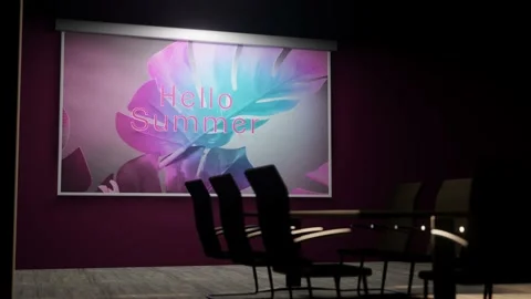 Empty office with data projector screen on the wall showing neon color Video stock 179565927