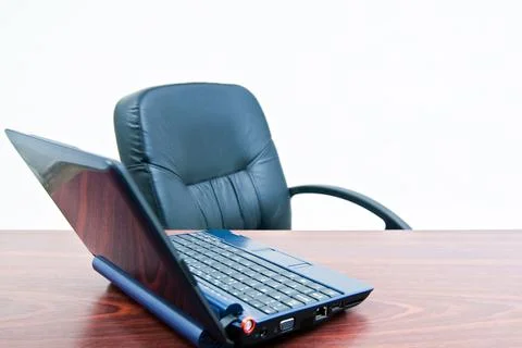 Empty office desk with computer on table Stock Photos