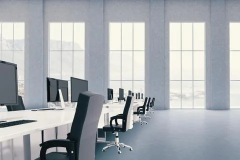 Empty office with desks and computers 스톡 일러스트