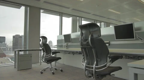Empty Office Desks Dolly Shot Vídeo Stock 39205997