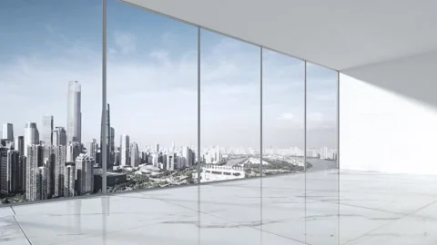 Empty office with glass window and marble floor 3d rendered Stock Footage 166139671
