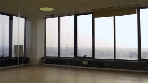 Empty office with glass windows and city background Stock Footage 102458582