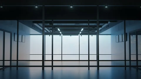 Empty Office interior zooming out dynamic background. Workspace Stock Footage 163756958