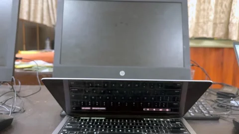 Empty office with laptop and computer Stock Footage 325712432