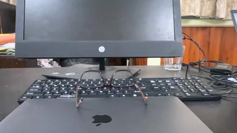 Empty office with laptop and computer Stock Footage 325712713