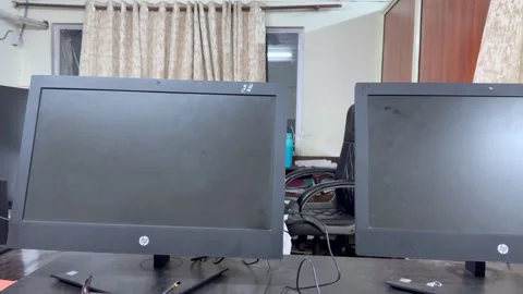 Empty office with laptop and computer Stock Footage 325713145