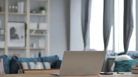Empty Office with Laptop on Table, Creative Workplace Stock Footage 98165199