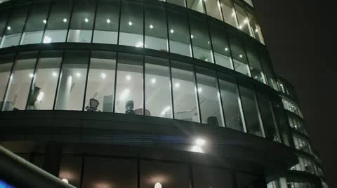 Empty office at night anamorphic flares Stock Footage 11374641
