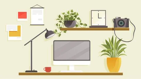 Empty office, place for work at home. Working space interior design. Workplace Stock Illustration