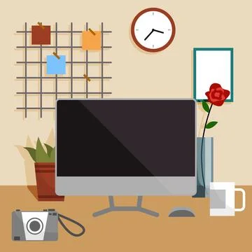 Empty office, place for work at home at table. Working space interior design 스톡 일러스트