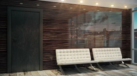 Empty office. Rainy evening.3D rendering Stock Footage 68093514