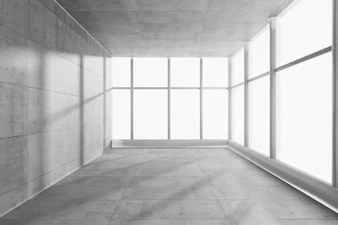 Empty Office Room with Big Window. 3d Rendering Ilustración de archivo