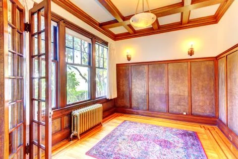 Empty office room with coffered ceiling Stock Photos