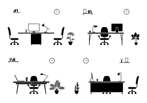 Empty office room icon set Stock Illustration