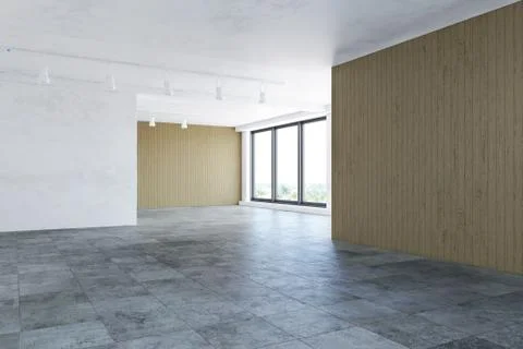 Empty Office Room without People, Horizontal 3D Rendering Stock Photos