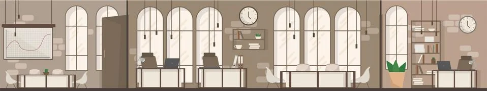 Empty Office Space Interior Modern Workplace Space Flat Vector Illustration Stock Illustration