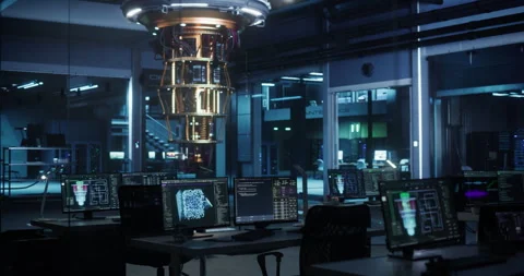Empty Office Space with Quantum Computer Stock Footage 318965370