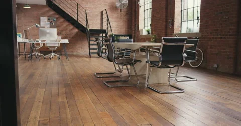 Empty office trendy loft apartment warehouse conversion steadicam walk through Stock Footage 56911893