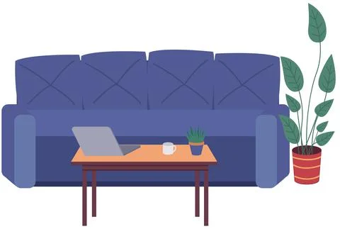 Empty office workplace interior design, furniture, laptop on table, chairs Stock Illustration