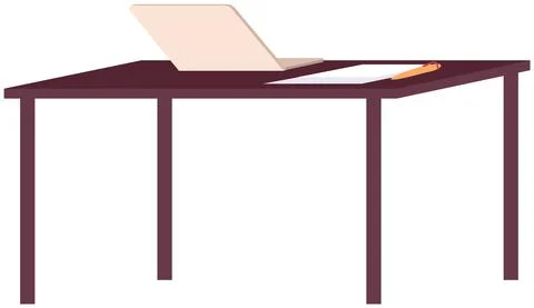 Empty office workplace interior design, furniture, laptop on table, chairs Stock Illustration