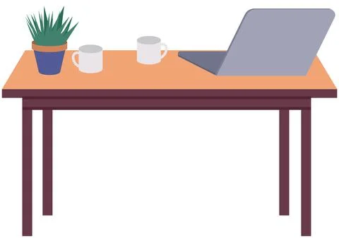 Empty office workplace interior design, furniture, laptop on table, chairs Stock Illustration