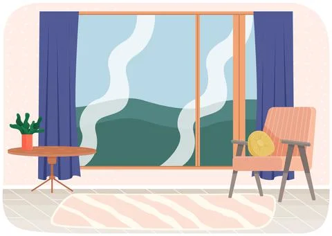 Empty office workplace interior design, furniture, laptop on table, chairs Stock Illustration