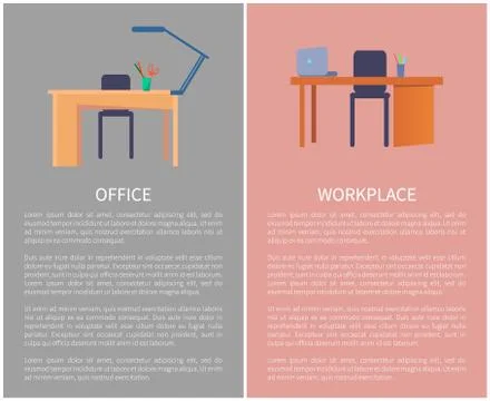 Empty Office Workplace Table Plastic Chair Laptop Illustrazione stock