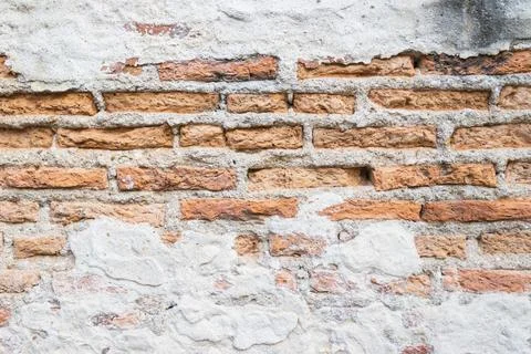 Empty Old Brick Wall Shabby Building Facade With Damaged Plaster Stock Photos