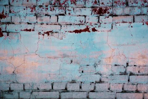Empty Old Brick Wall Texture. Painted Distressed Wall Surface. Grungy Wide Br Stock Photos