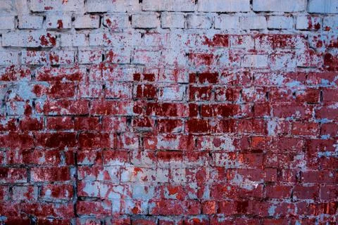 Empty Old Brick Wall Texture. Painted Distressed Wall Surface. Grungy Wide Br Stock Photos