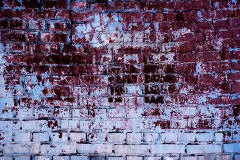 Empty Old Brick Wall Texture. Painted Distressed Wall Surface. Grungy Wide Br Foto stock