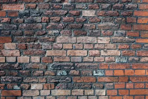 Empty Old Brick Wall Texture. Background of the old red brick walls. Stock Photos