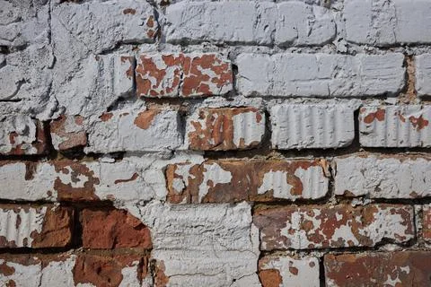 Empty Old Brick Wall Texture. Painted Distressed Wall Surface. Grungy Wide Foto stock
