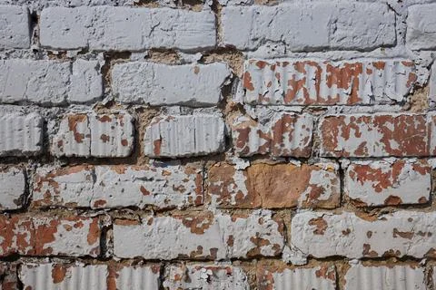 Empty Old Brick Wall Texture. Painted Distressed Wall Surface. Grungy Wide Stock Photos