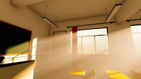 Empty old classroom and sun spots Vídeo Stock 232908251