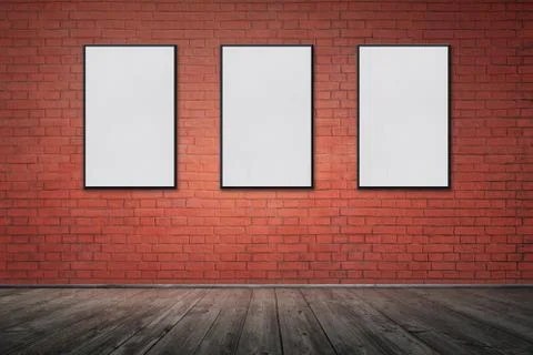 Empty old grungy room with red brick wall and wooden floor Stock Illustration