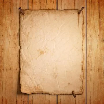 Empty old paper with rusty nails on wood Stock Photos